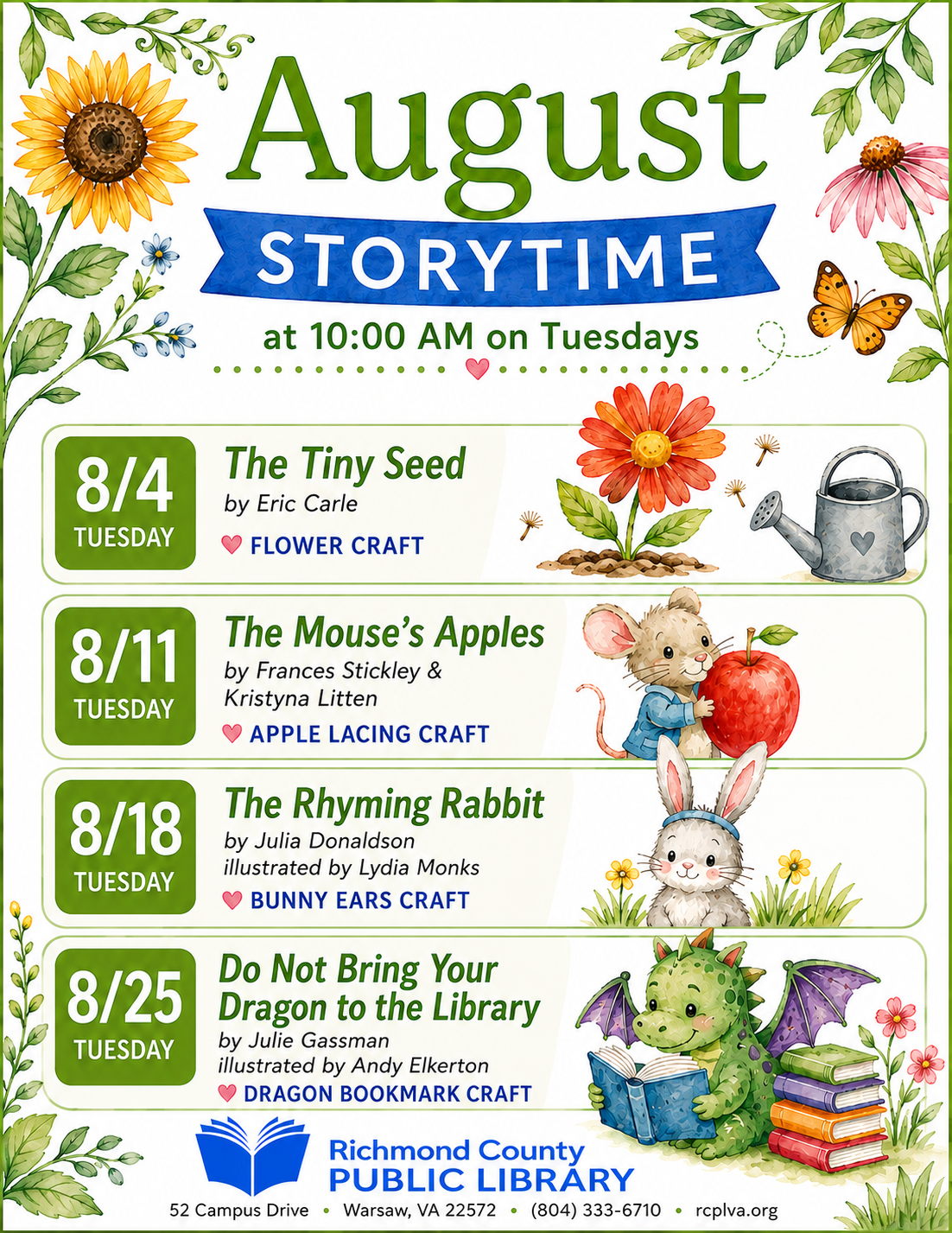 colorful animals with Storytime information