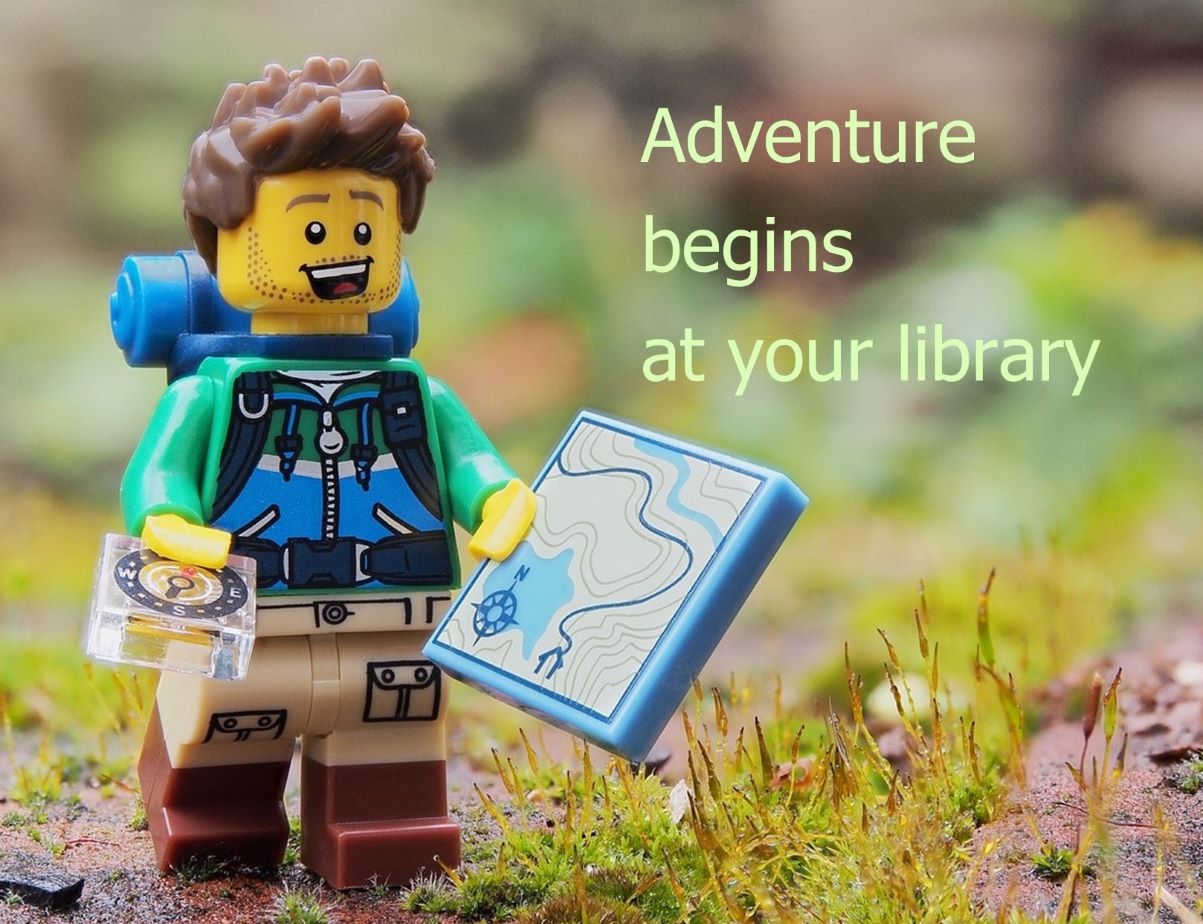 lego hiker with compass, map and backpack